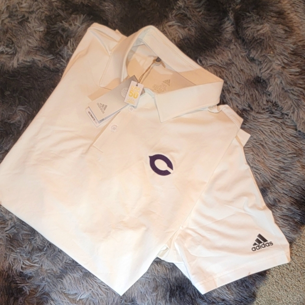 ADIDAS ultimate 365 white Golf polo Chicago Bears Emblem‎ In Purple 2XL NEW!